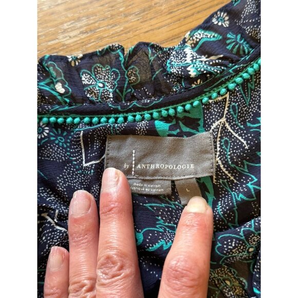 Anthropologie Maeve Floral Button Up Blouse Boho Size L Pleated Ruffles Peasant - Picture 7 of 13